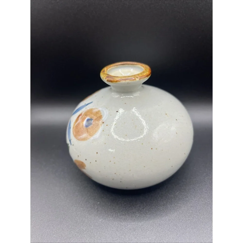 Vase Floral Glazed Art Pottery Hand Painted 3.5